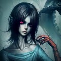 血塗られた美女と悪魔の手が織り成す禍々しいホラーアート 3枚目