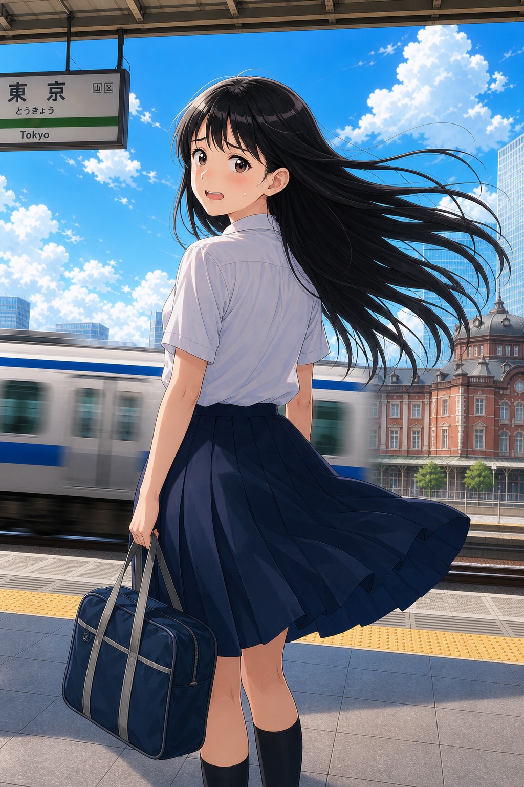 駅のホームの少女