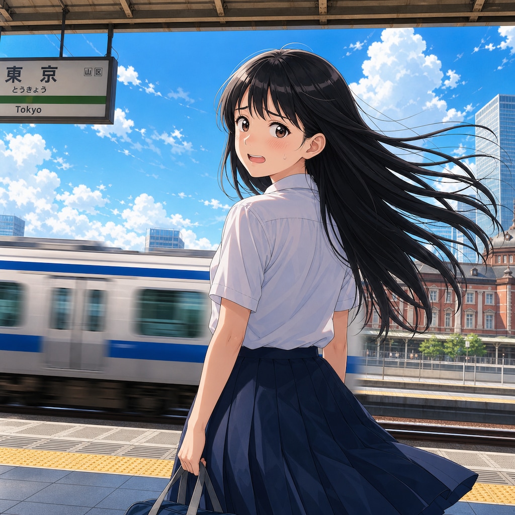駅のホームの少女