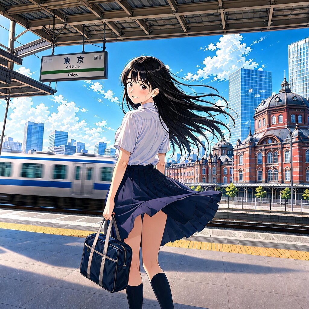 駅のホームの少女