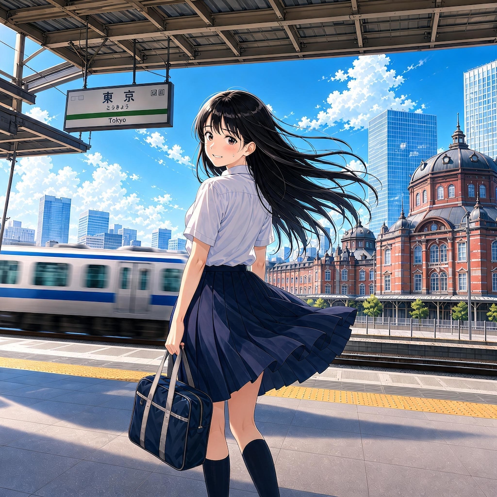 駅のホームの少女