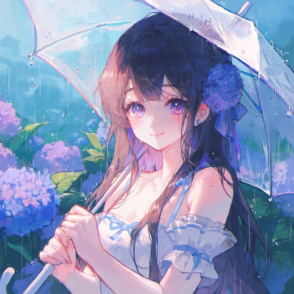 紫陽花と少女