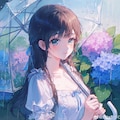 紫陽花と少女 2枚目