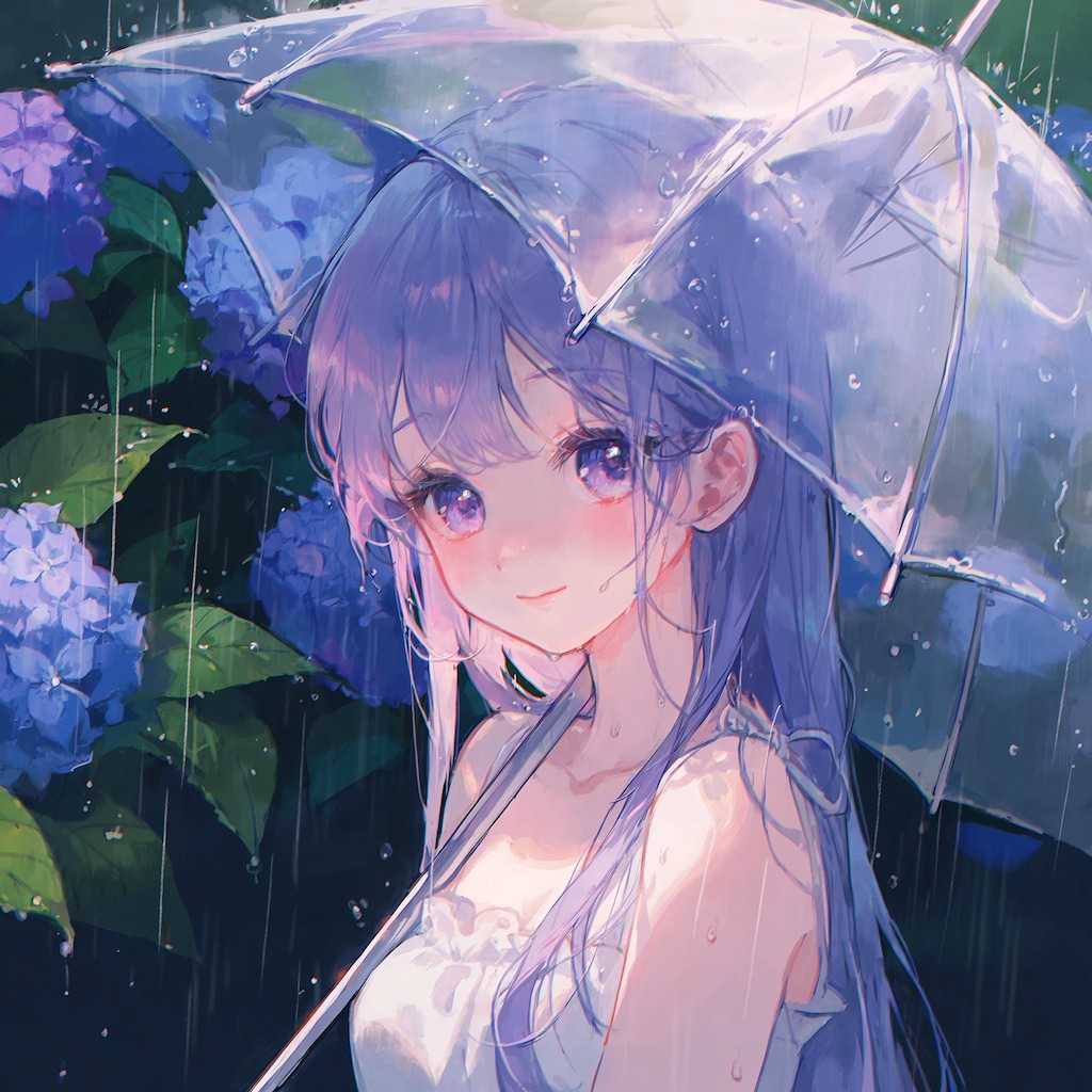 紫陽花と少女