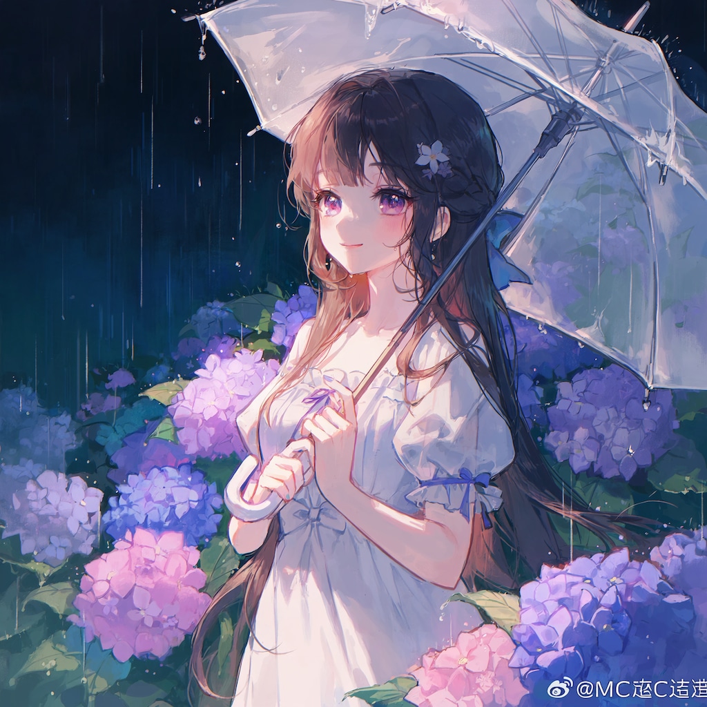 紫陽花と少女
