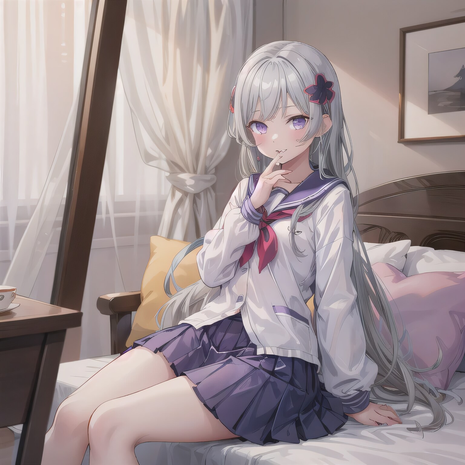 灰髪ロングでセーラー服の少女２ | の人気AIイラスト・グラビア