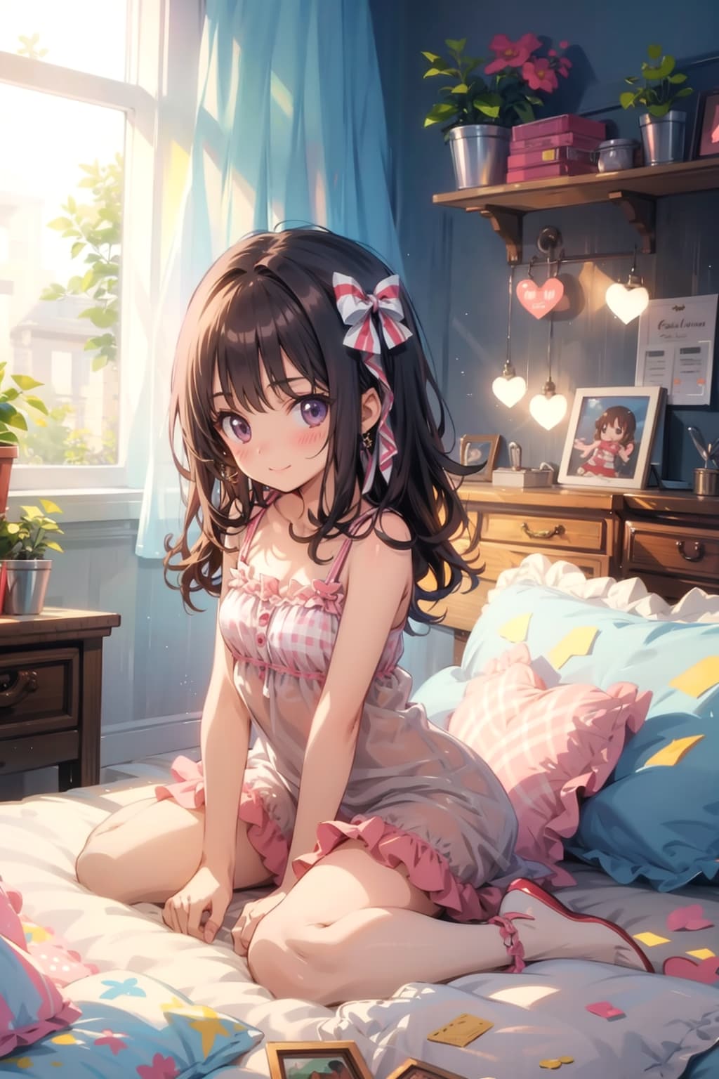 枕元のハート型ランプがお気にいりなの♡ | の人気AIイラスト・グラビア