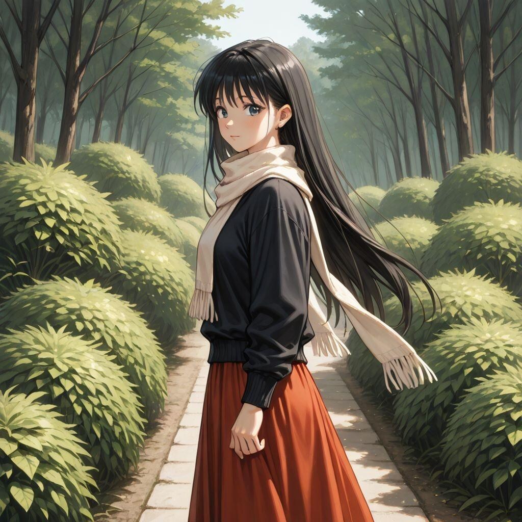 お散歩、見返り美人