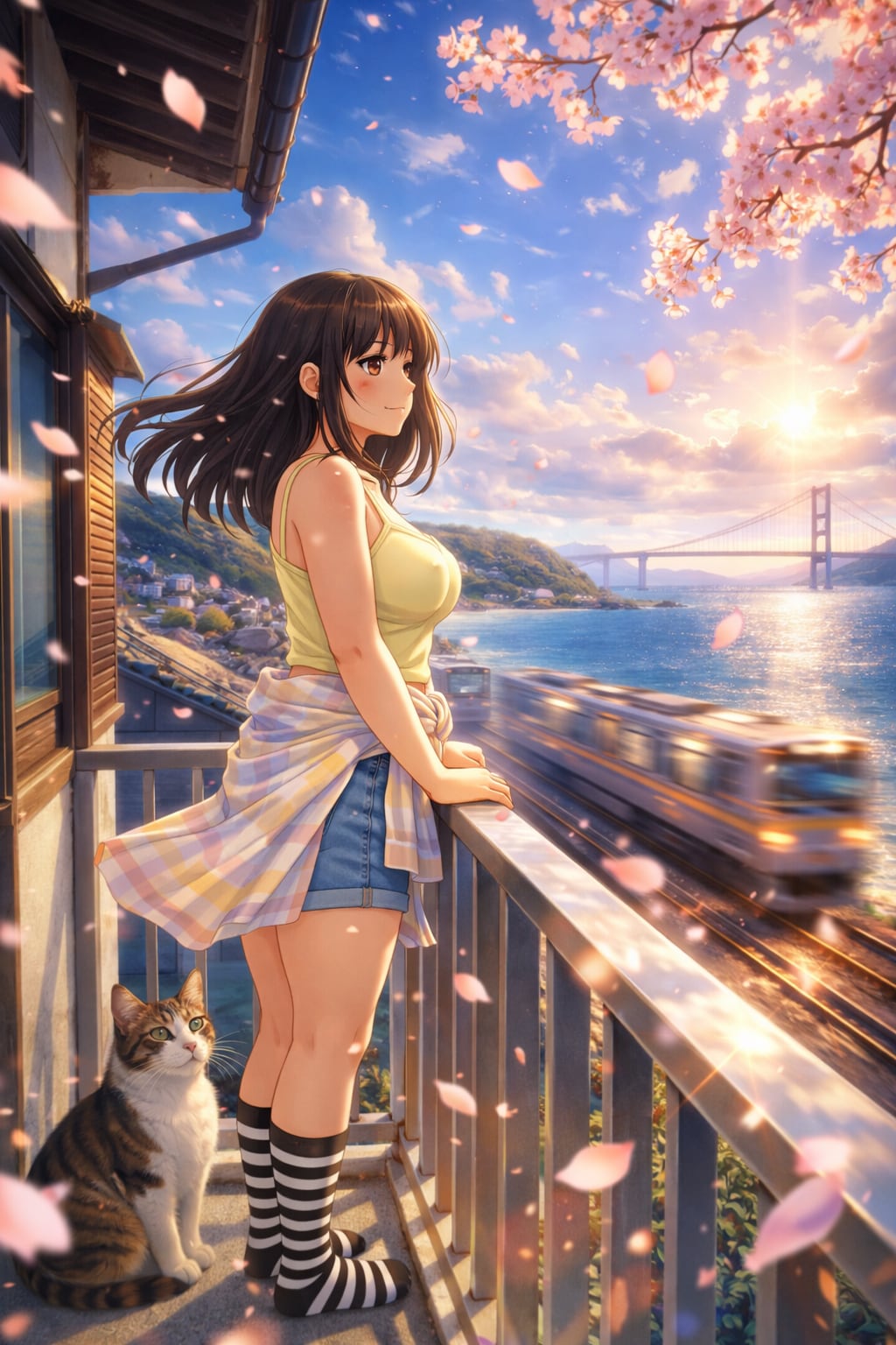 桜舞う海辺の午後