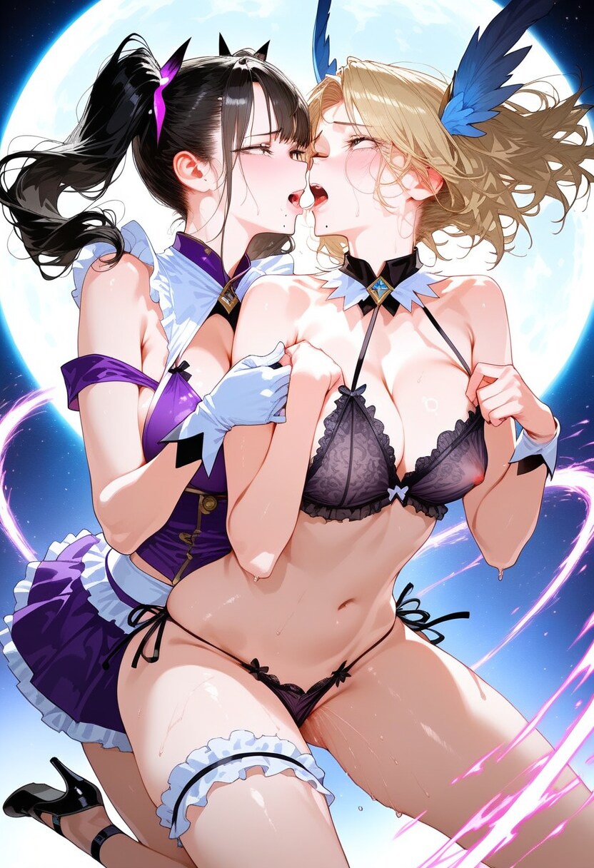 魔法少女(黒)、サキュバス(金)にエナジードレイン