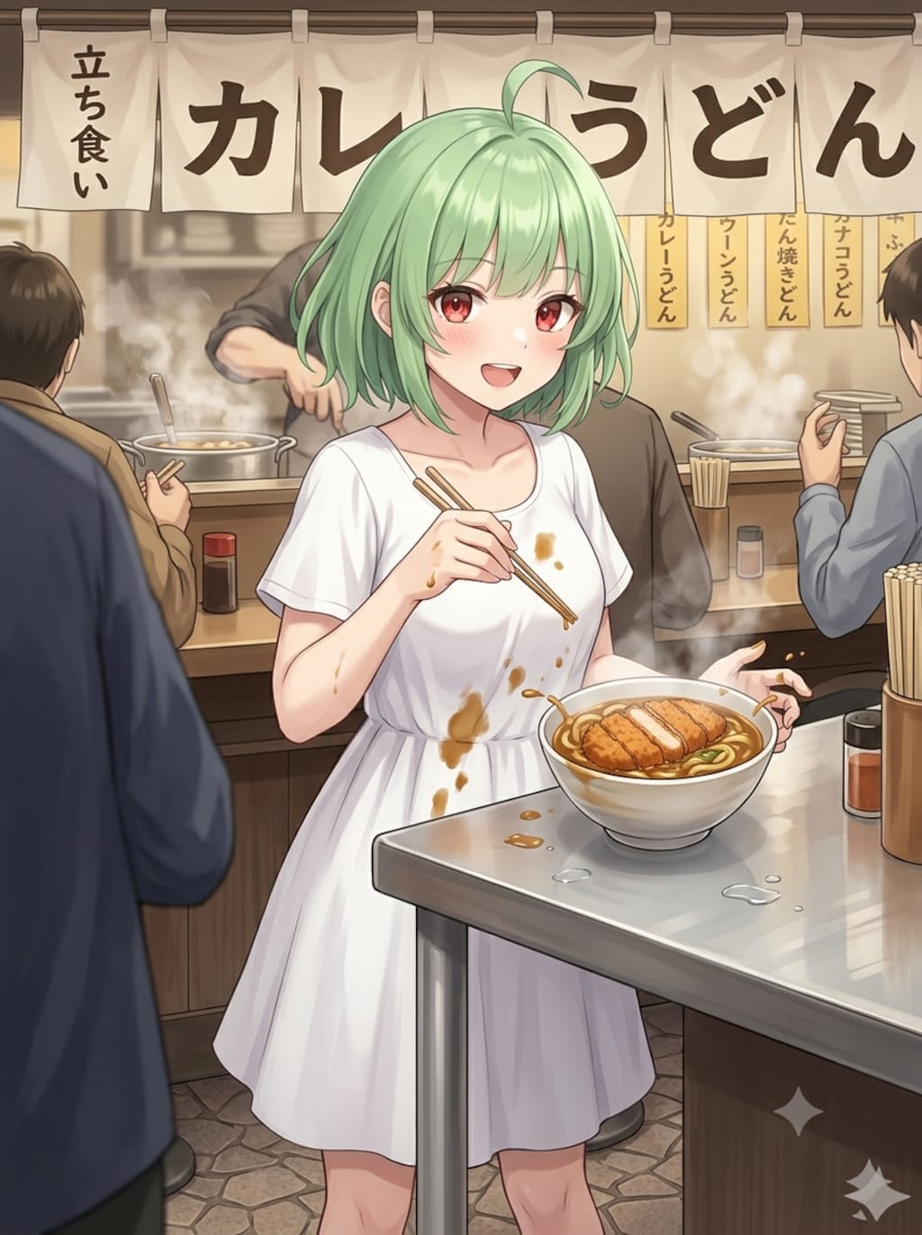 カレーうどんVS白い服