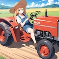 萌える女の赤いトラクター 2枚目