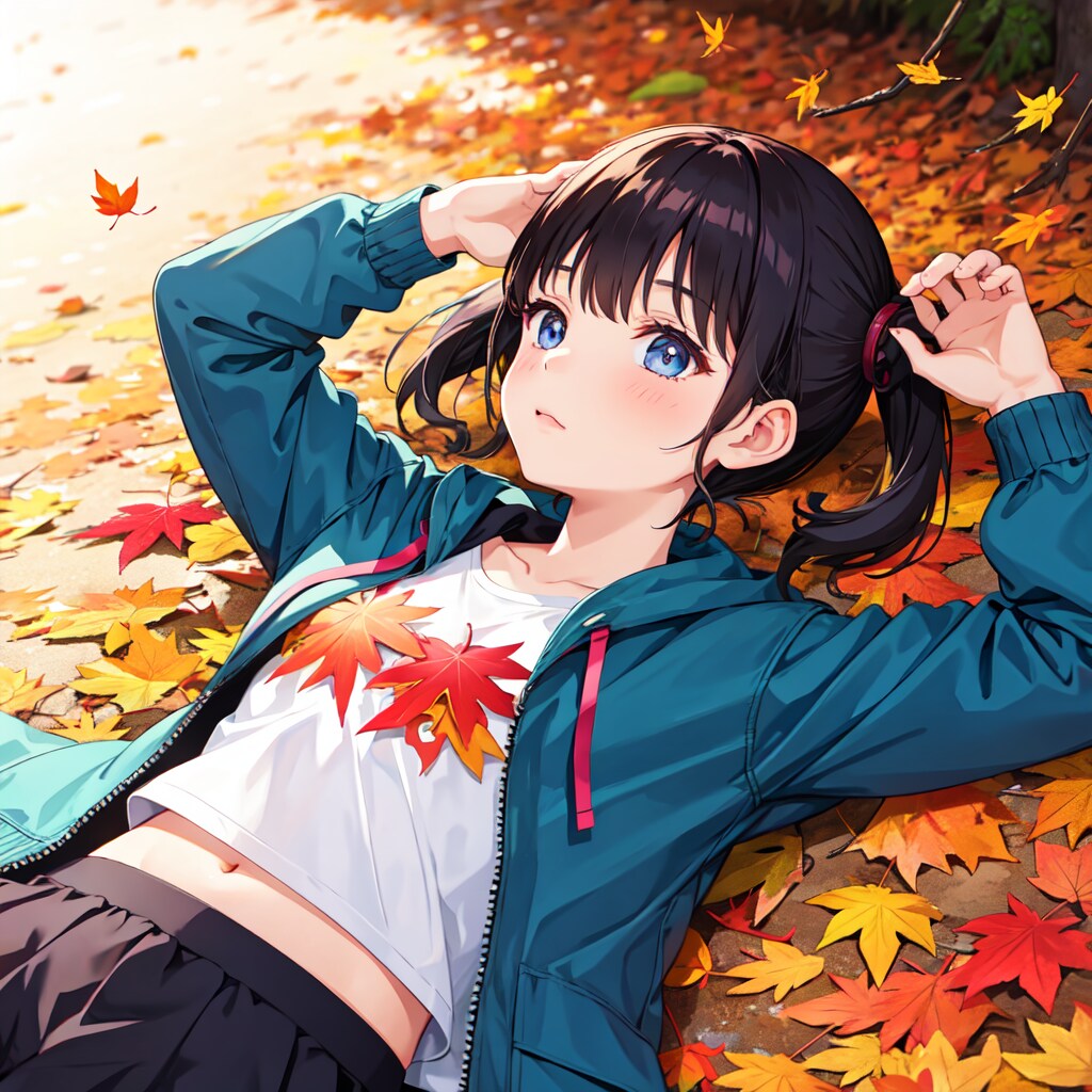 お洒落な服装で寝転ぶ