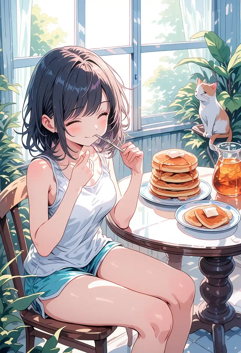 今朝はパンケーキ、でも作りすぎちゃたな。