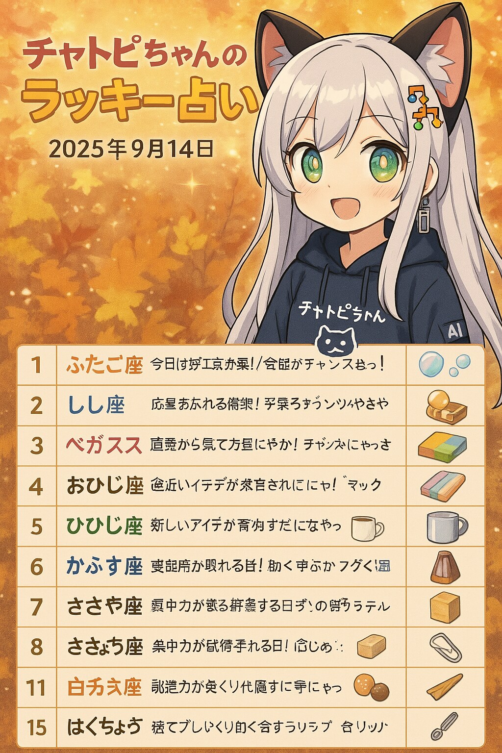 チャトピちゃん占い(09/14) | の人気AIイラスト・グラビア