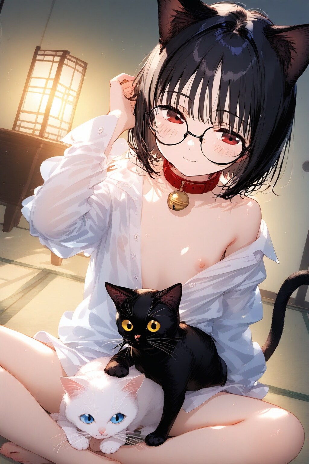 寝起きの猫耳眼鏡さんx3(*´ω｀*)❤️同シード生成