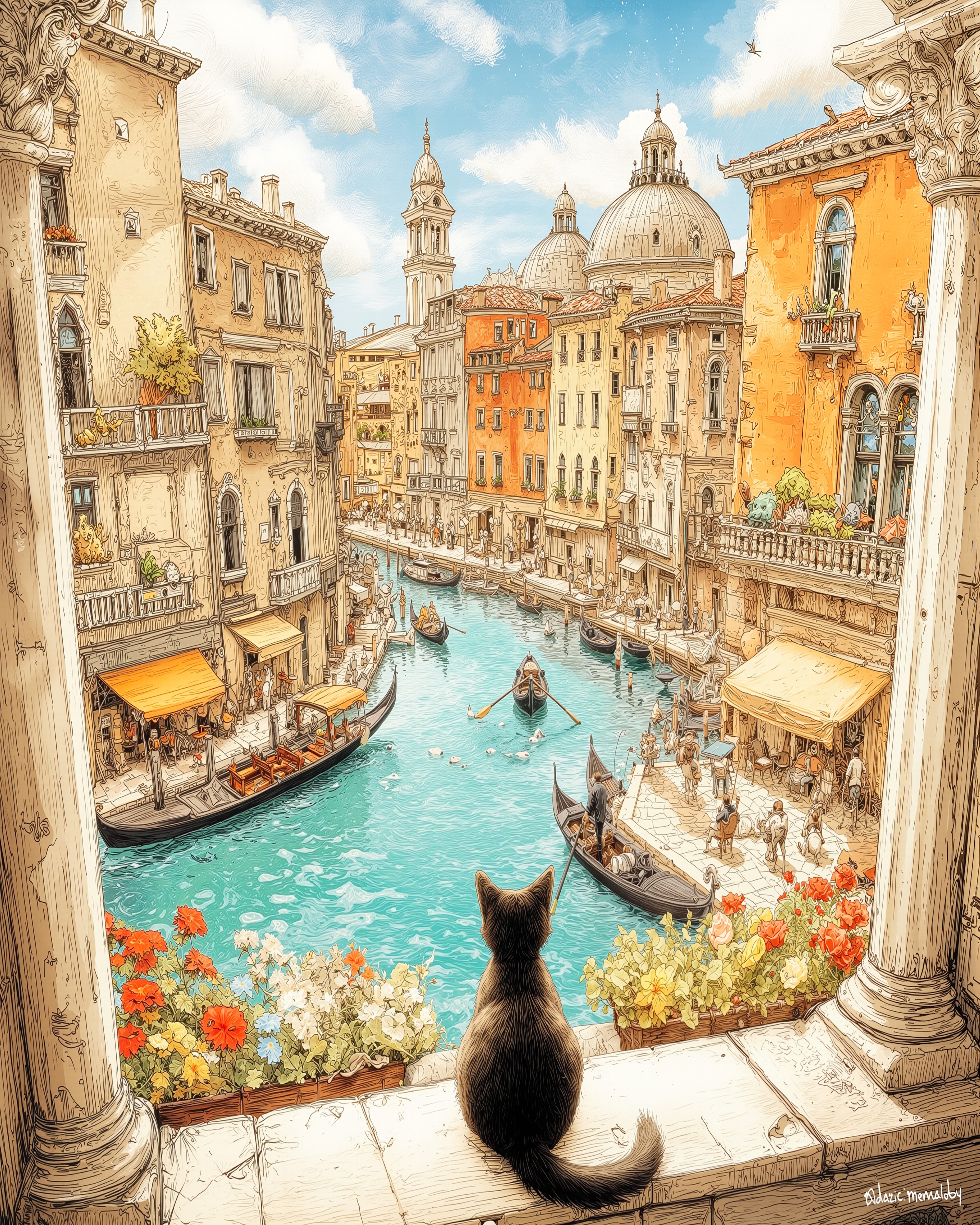 黒猫が見つめる水の都 | の人気AIイラスト・グラビア