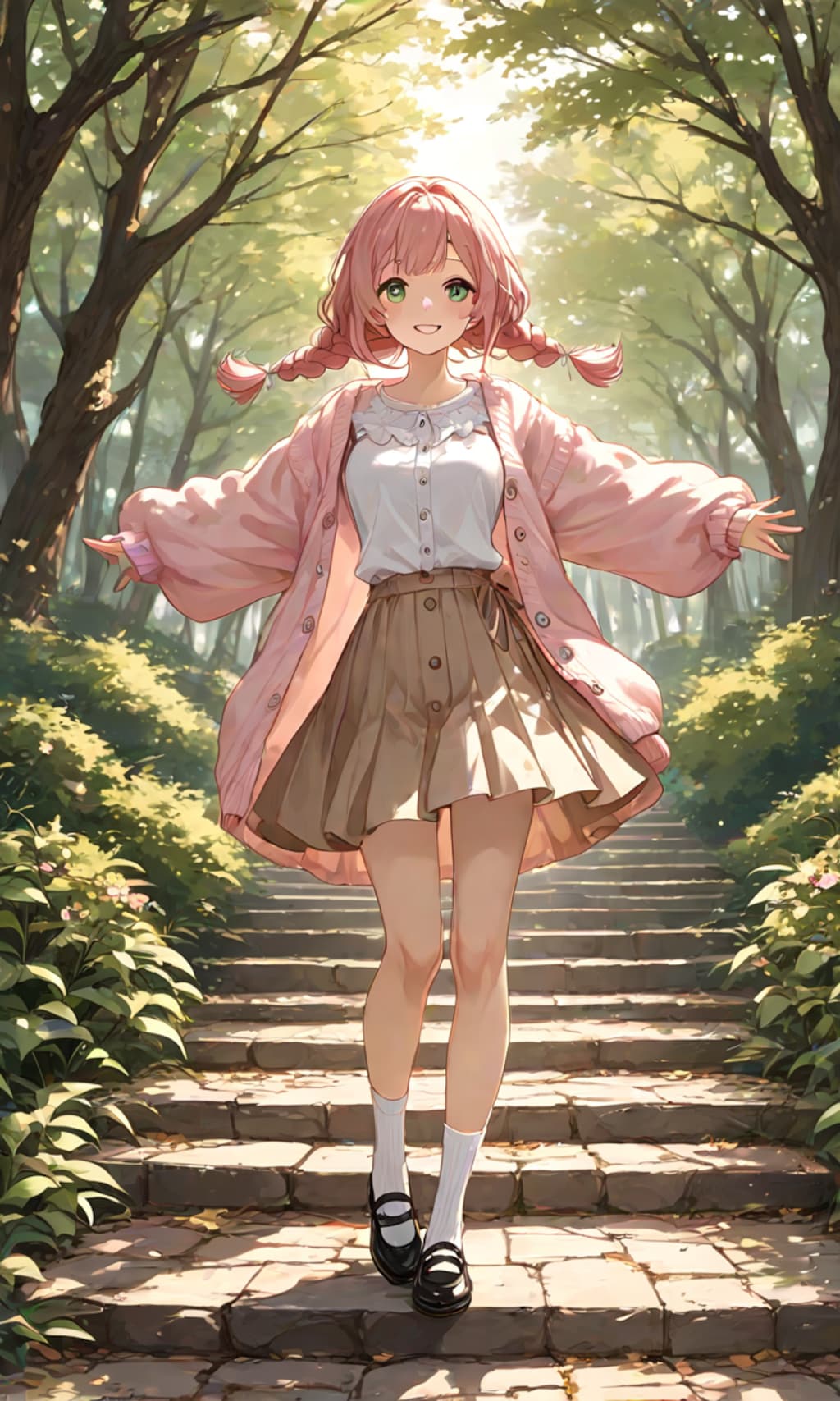 ピンクの三つ編み