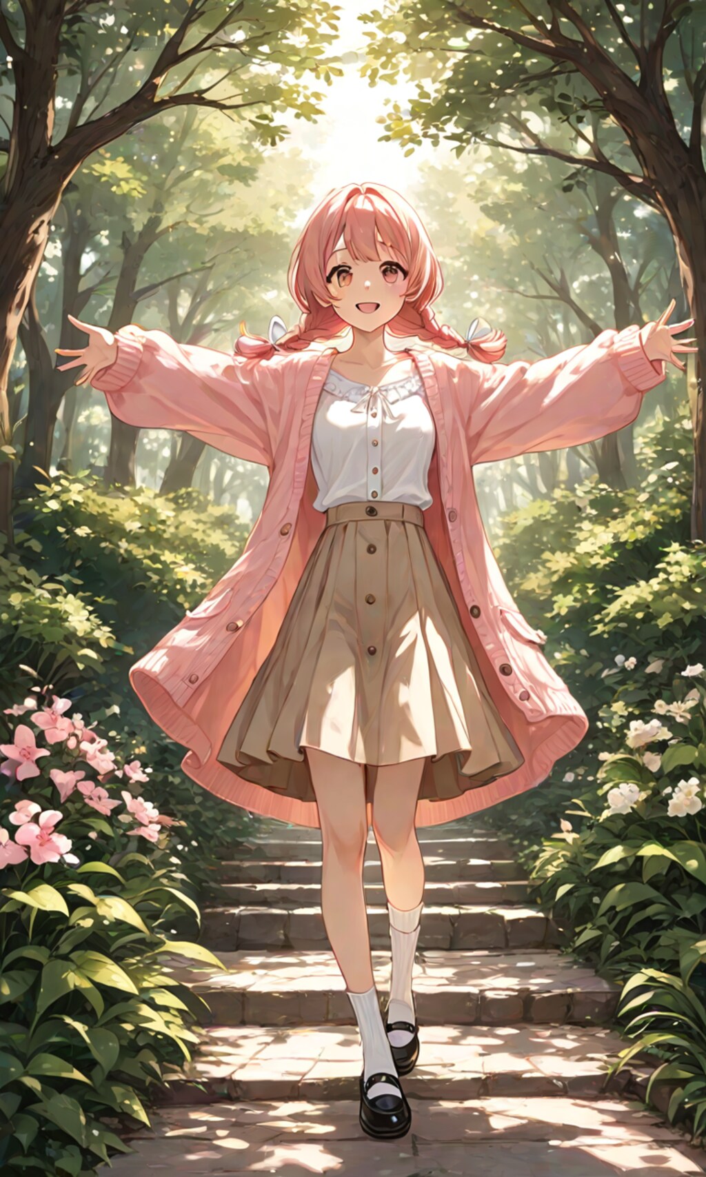 ピンクの三つ編み