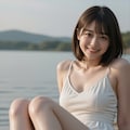 湖畔で遊ぶ女性 4枚目