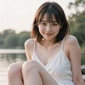 湖畔で遊ぶ女性 5枚目