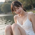湖畔で遊ぶ女性 2枚目