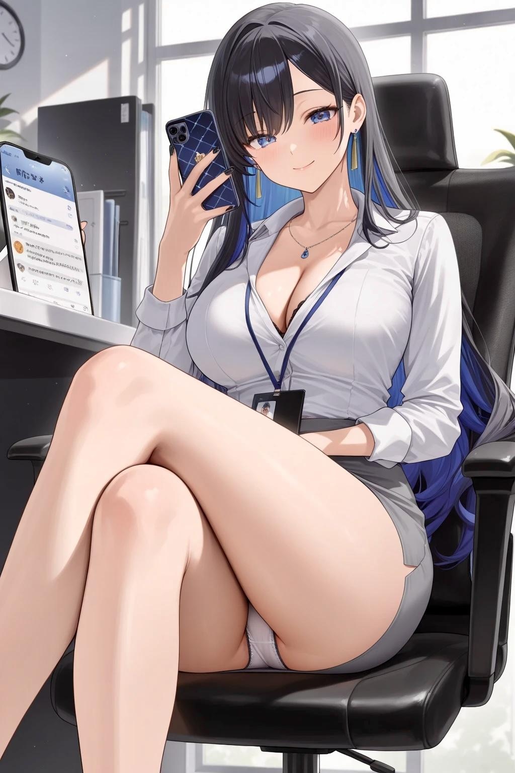 いいね17000超えをスマホでチェックするOLたち