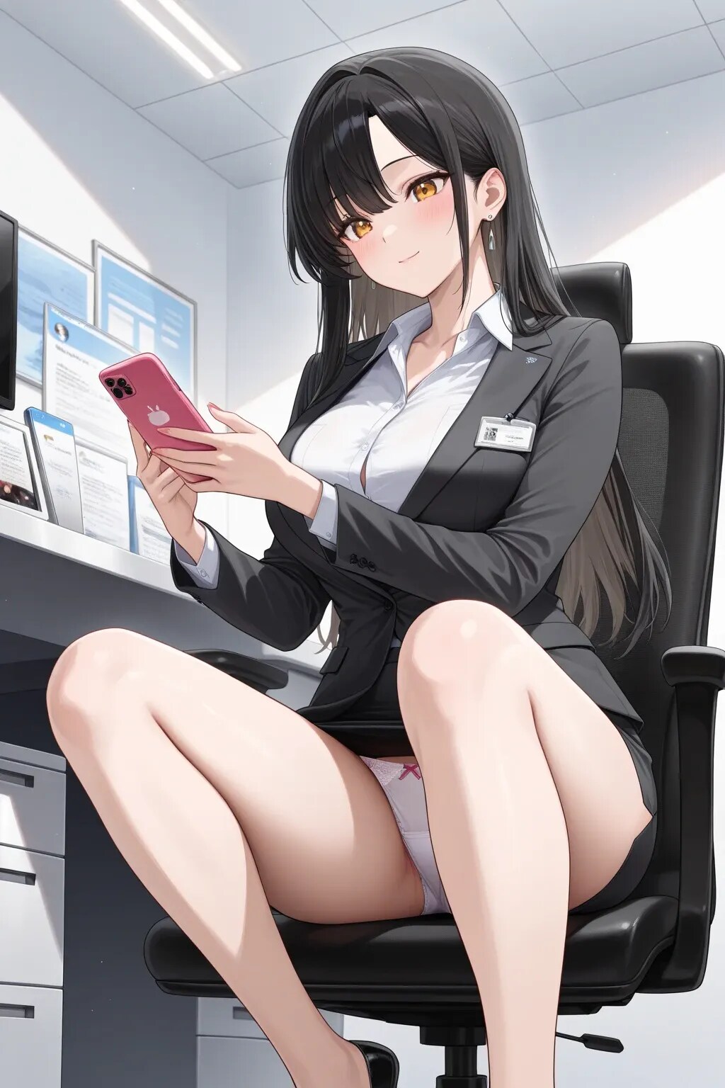 いいね17000超えをスマホでチェックするOLたち