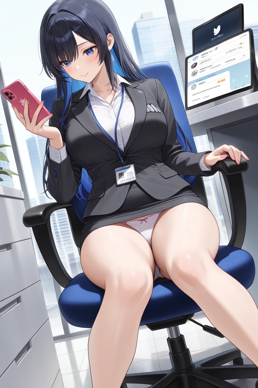 いいね17000超えをスマホでチェックするOLたち