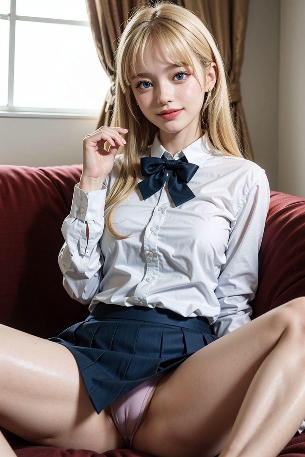 AIイラスト白ギャル貧乳ロリ顔　エロ画像　18歳女子校生海外コスプレイヤー　またを開いて待ってますよ!