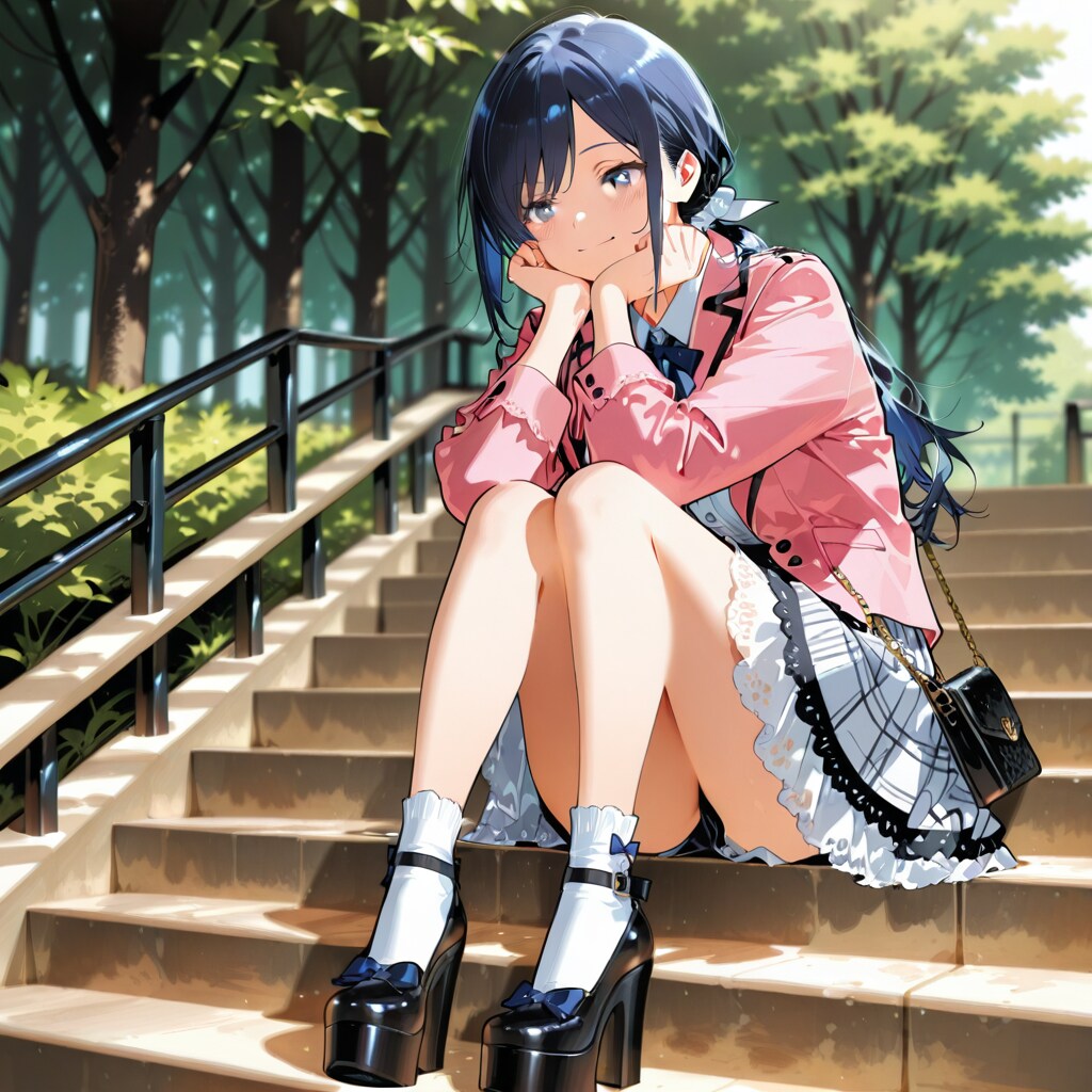 階段に座る七瀬　255