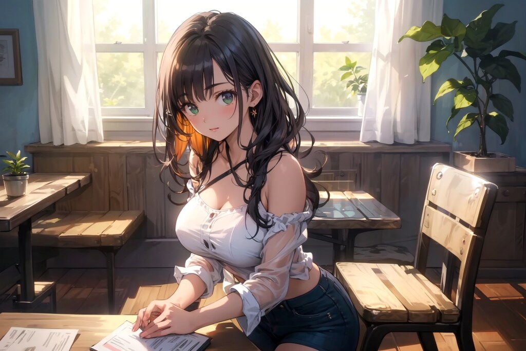 カフェでお勉強するお姉さん