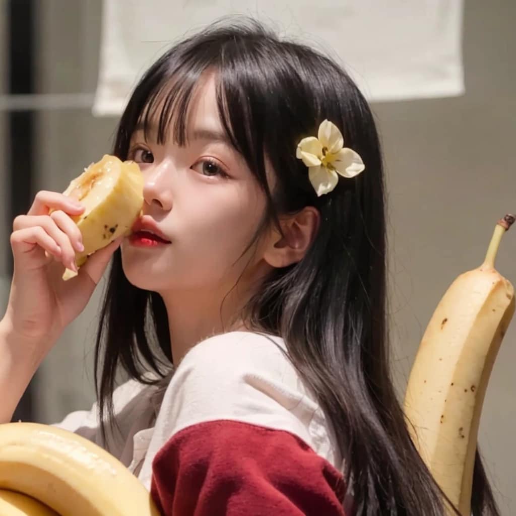 黒髪ロングでバナナの美女５５