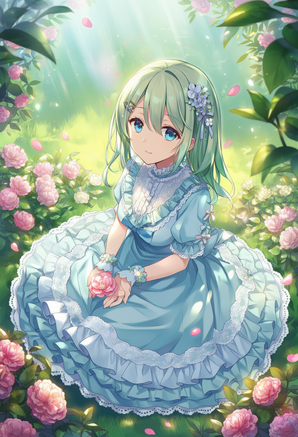 a tranquil garden filled with blooming pink flowers