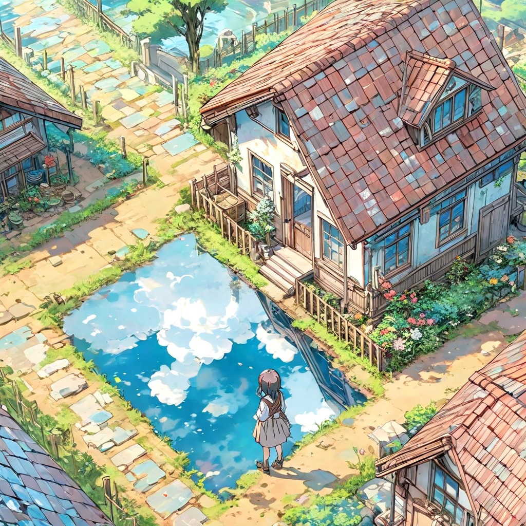 街と水たまり、少女210