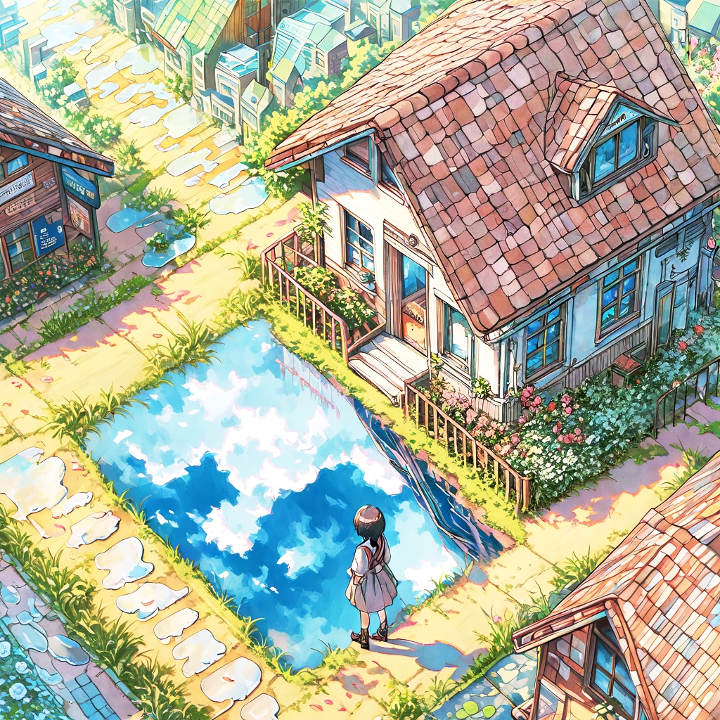 街と水たまり、少女210