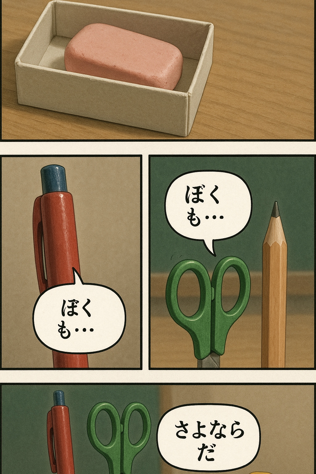 文具たちでくにへかえるんだな