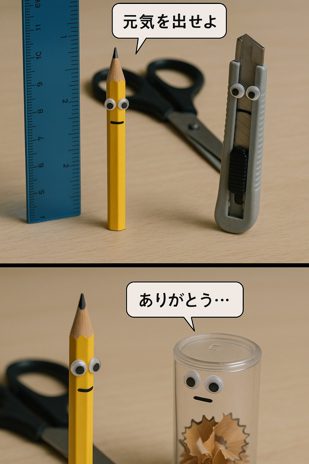 文具たちでくにへかえるんだな