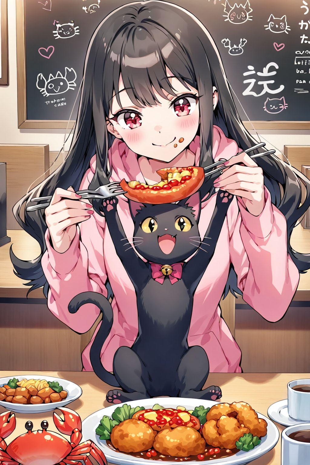 黒猫と蟹食う彼女 | の人気AIイラスト・グラビア