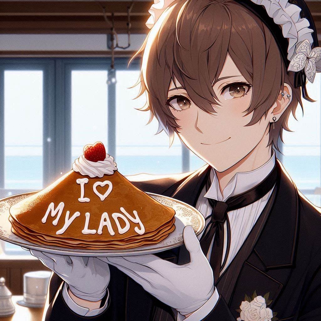 クリームで文字を書いたクレープを用意してくれる執事さん | の人気AIイラスト・グラビア