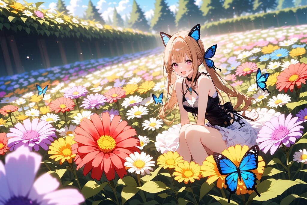 蝶と花畑と少女