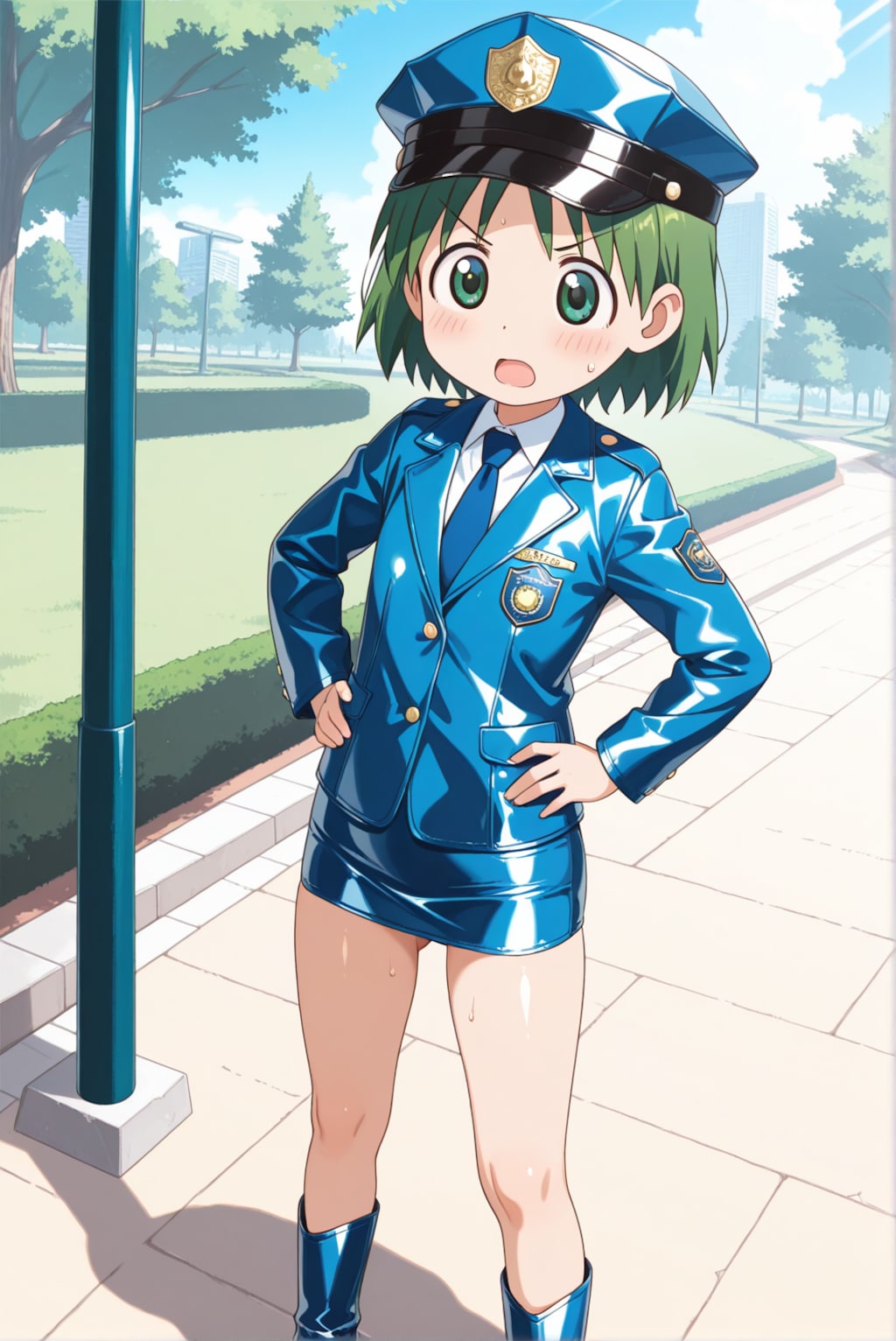 髪おろしたよつば　超ミニスカポリス姿