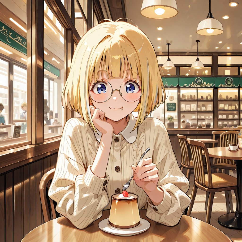 プリンを食べるミッシェルさん