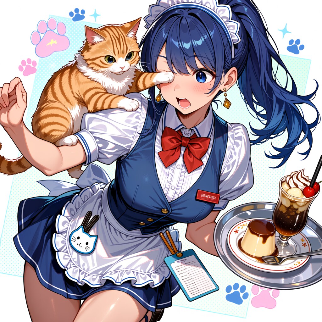 働くお姉さんあい！猫店長に邪魔されながら接客中♪ | の人気AIイラスト・グラビア