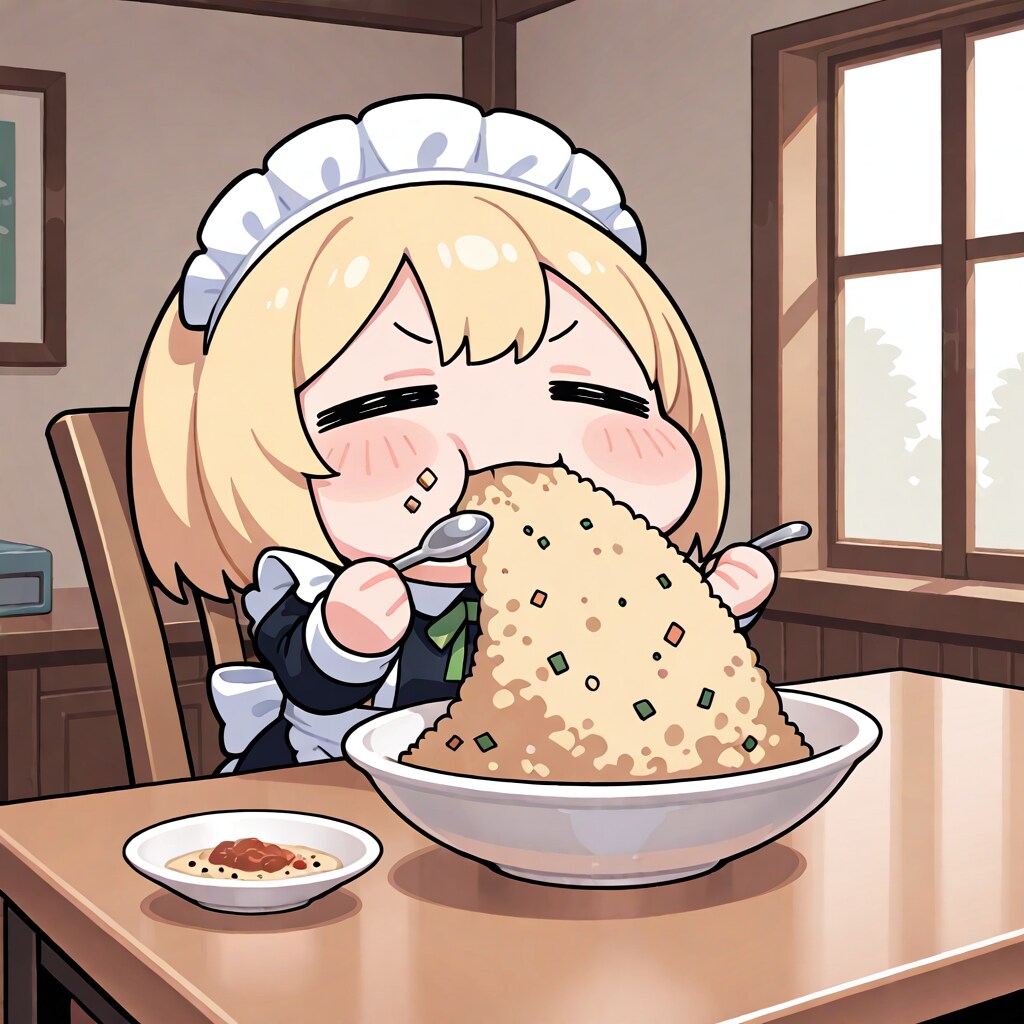 LILYのチャーハンを食べるメイドさん