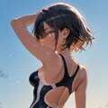 黒髪ショート競泳水着 2枚目