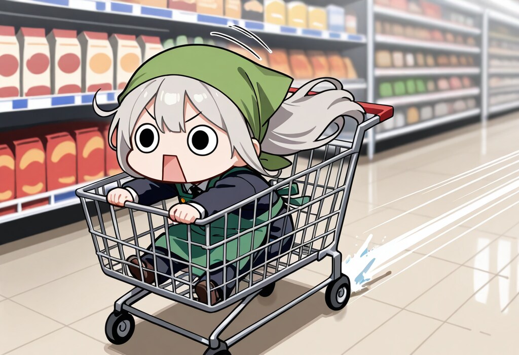 スーパーちちぷいでショッピングカートしてしまいよったえらいこっちゃ嬢