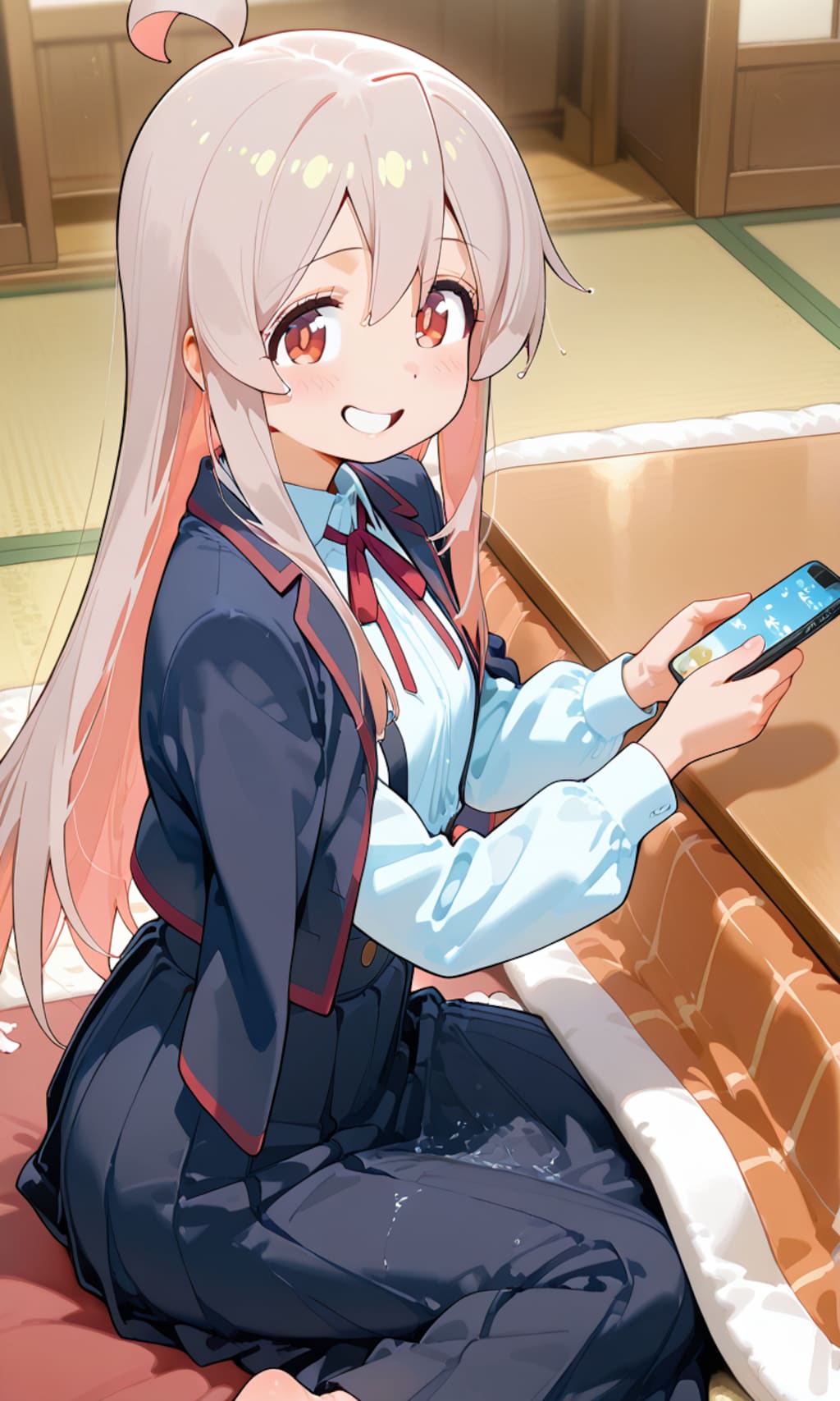 緒山まひろ　こたつでスマホ