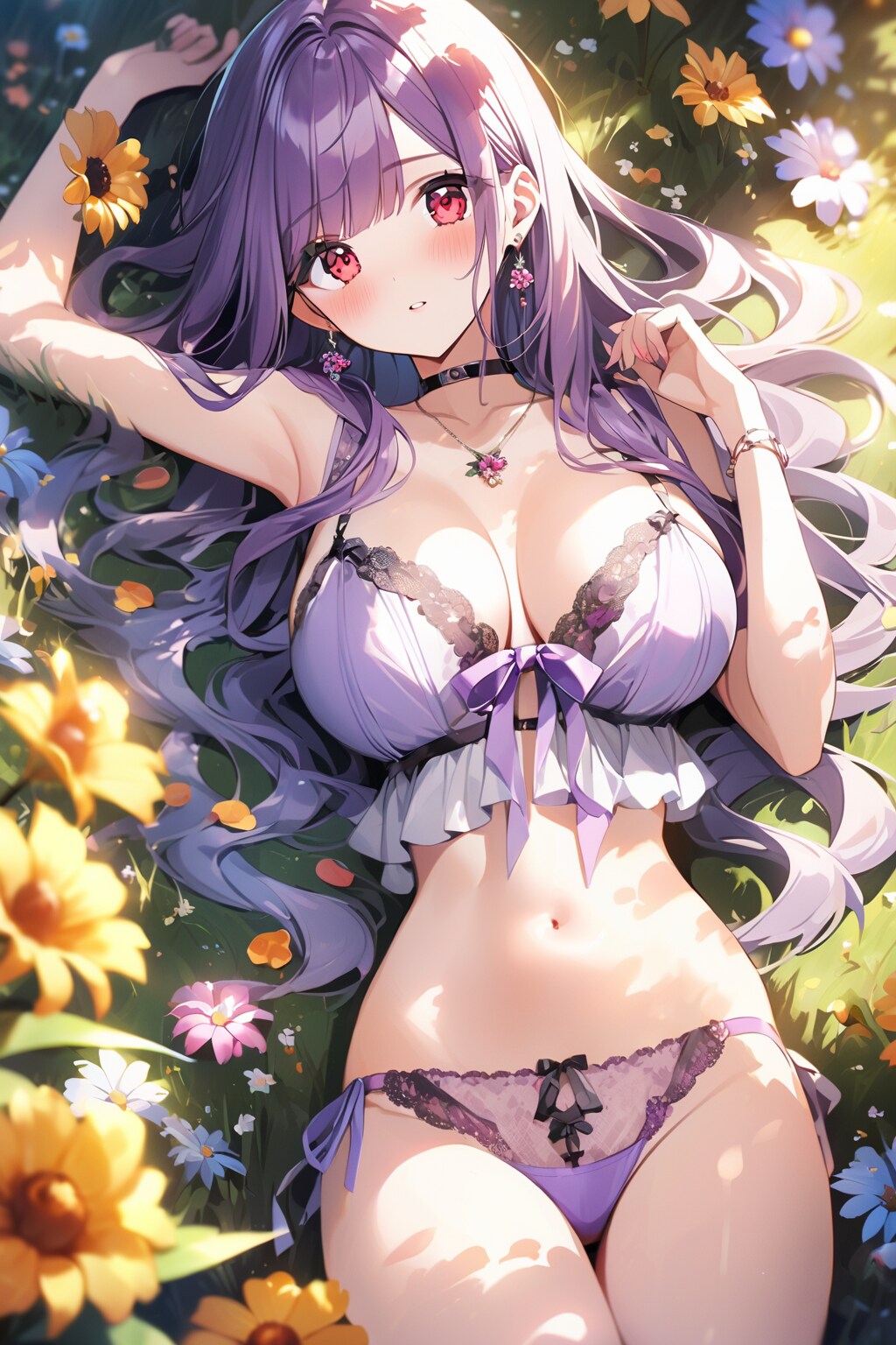 花畑に横たわる少女