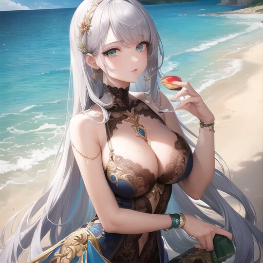 銀髪少女と海